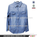 100% cotton washed women's top blouses denim shirts with 2 pockets and snap buttons